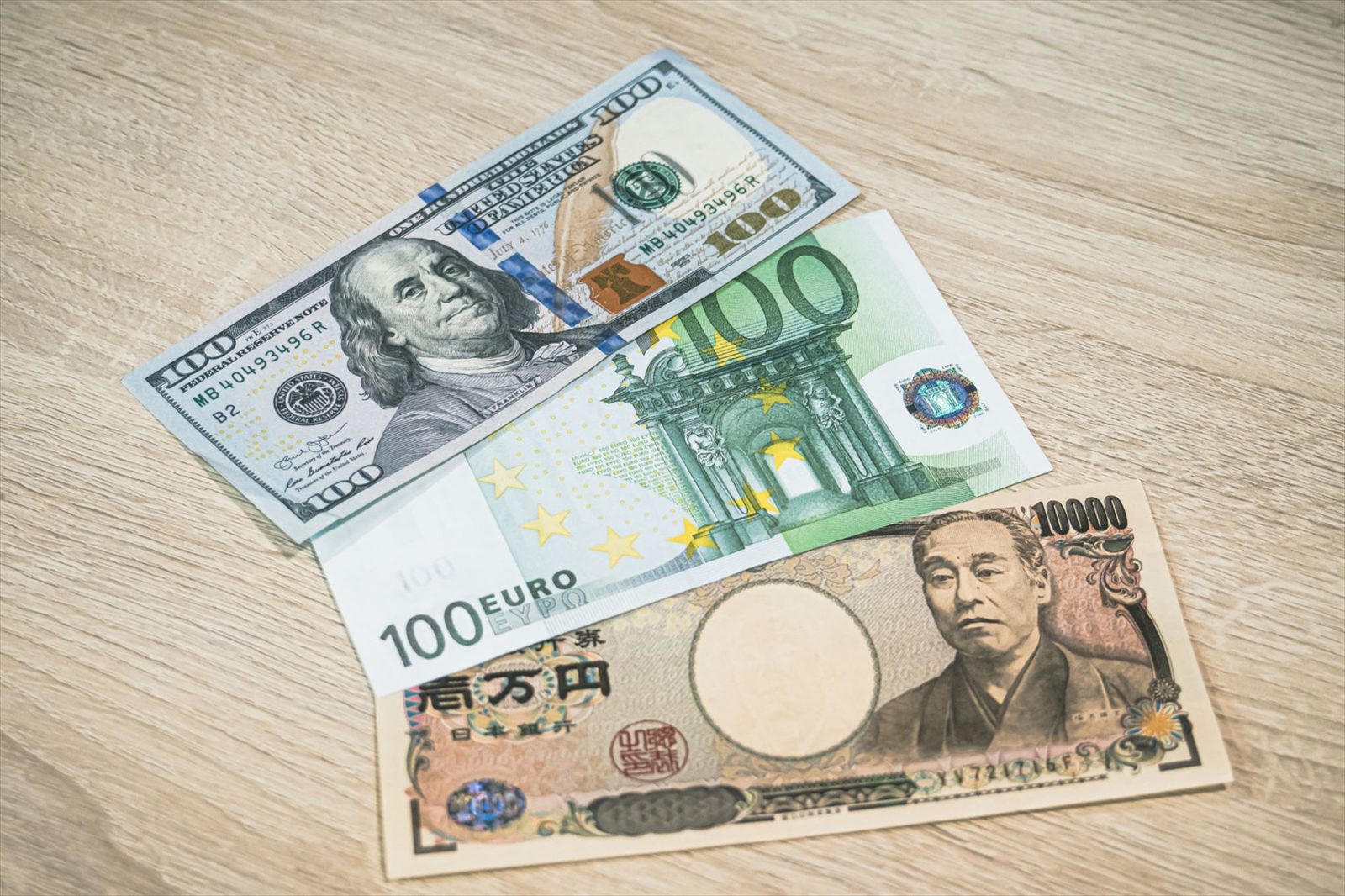 日本円と米ドルとユーロ